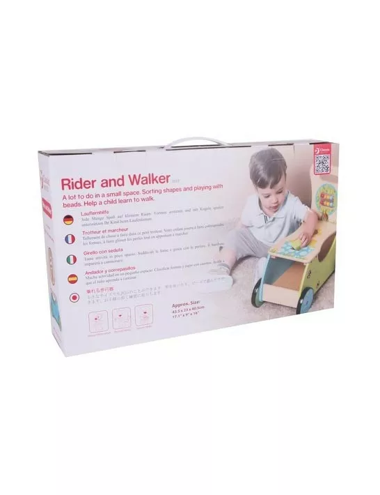 Wooden walker for pushing and riding