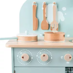 Wooden retro kitchen for children in blue color