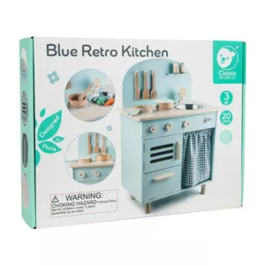 Wooden retro kitchen for children in blue color
