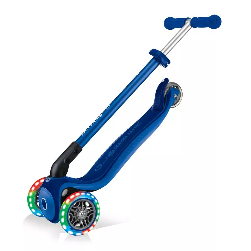Children's foldable scooter with light-up wheels PRIMO FOLDABLE PLUS LIGHTS - dark blue