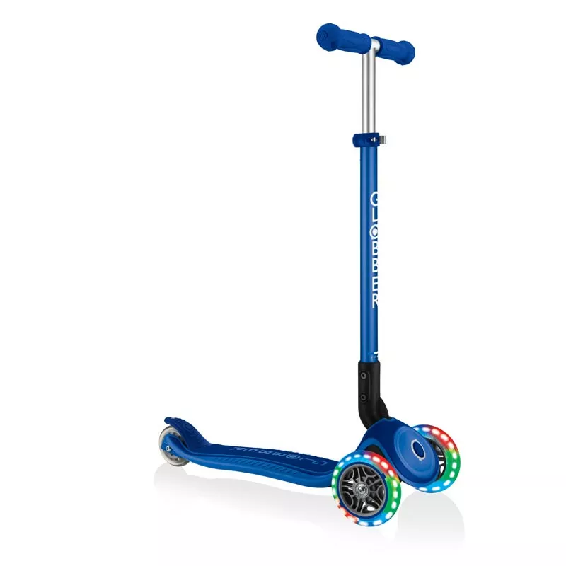 Children's foldable scooter with light-up wheels PRIMO FOLDABLE PLUS LIGHTS - dark blue