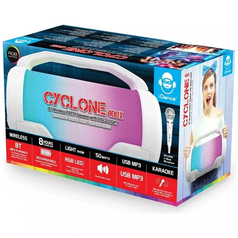 Karaoke Bluetooth speaker with microphone, white.