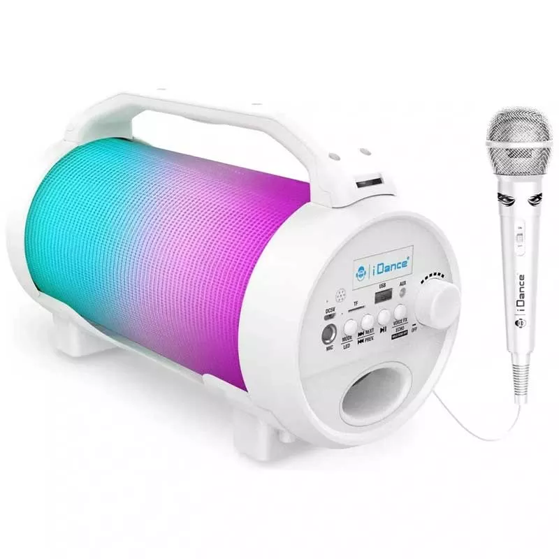 Karaoke Bluetooth speaker with microphone, white.