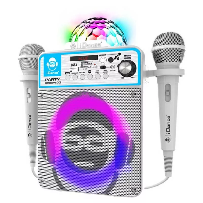 Bluetooth karaoke speaker with 2 microphones and LED light, white