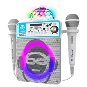 Bluetooth karaoke speaker with 2 microphones and LED light, white