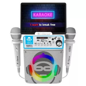 Bluetooth karaoke speaker with 2 microphones and LED light, white