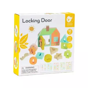 Children's wooden house shape sorter with different locks