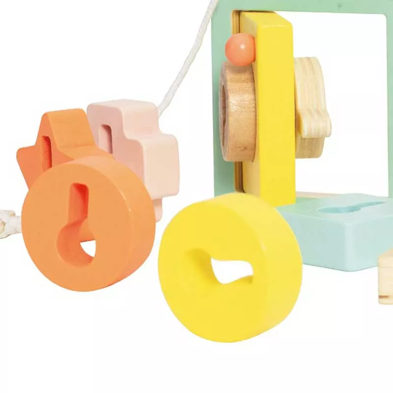Children's wooden house shape sorter with different locks