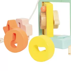 Children's wooden house shape sorter with different locks