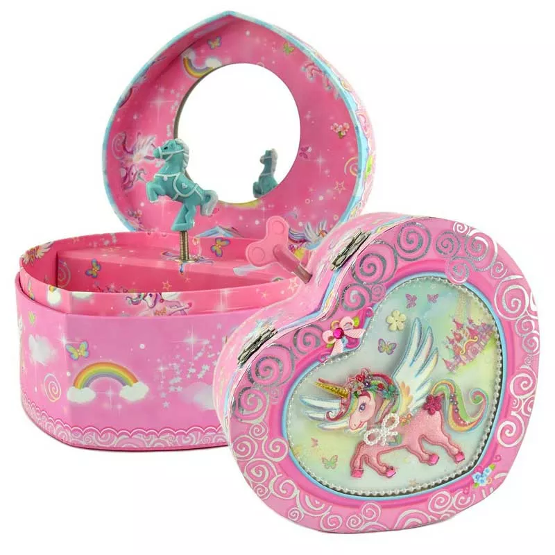 A children's musical jewelry box in the shape of a heart - "Pink Unicorn"