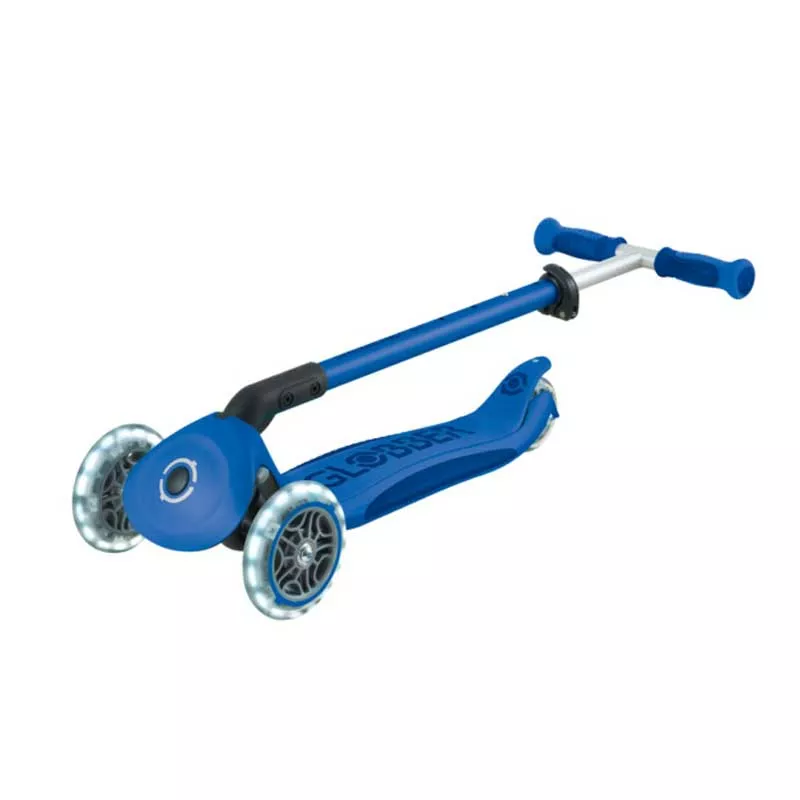 Детска сгъваема тротинетка с родителски контрол Globber Go Up Deluxe Flash Lights, тъмно синя