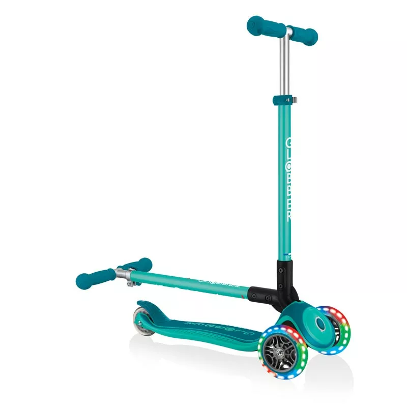 Children's folding scooter with light-up wheels PRIMO FOLDABLE PLUS LIGHTS - emerald green