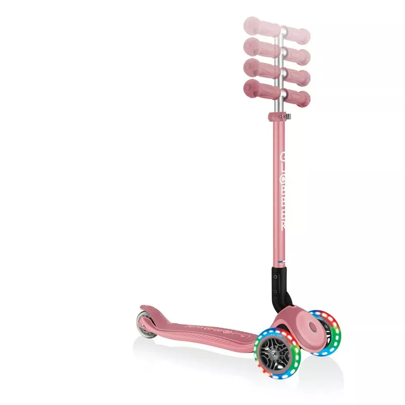 Child foldable scooter with light up wheels PRIMO FOLDABLE PLUS LIGHTS - pastel pink