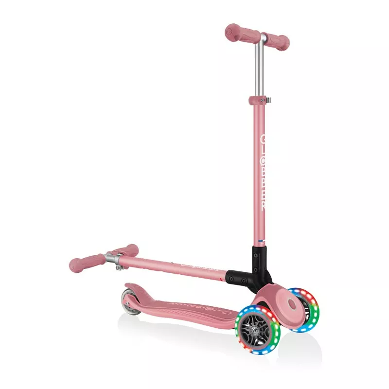 Child foldable scooter with light up wheels PRIMO FOLDABLE PLUS LIGHTS - pastel pink