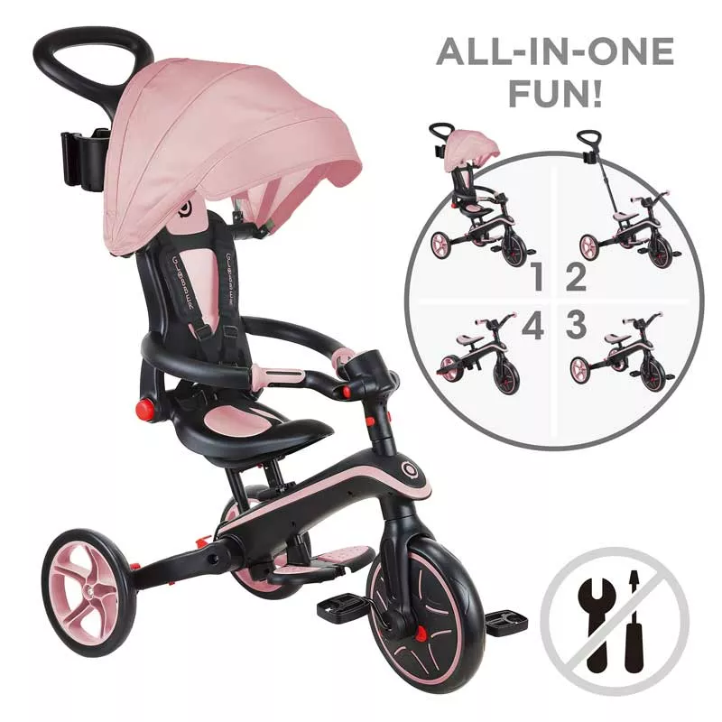 Children's tricycle 4 in 1 GLOBBER EXPLORER TRIKE FOLDABLE, foldable, pink color