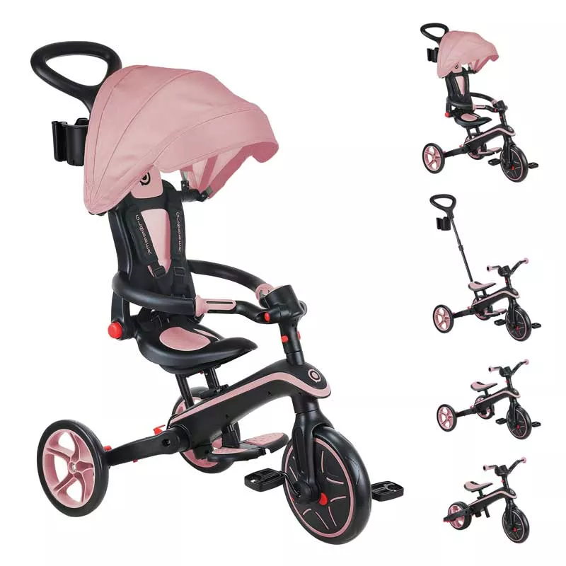 Children's tricycle 4 in 1 GLOBBER EXPLORER TRIKE FOLDABLE, foldable, pink color
