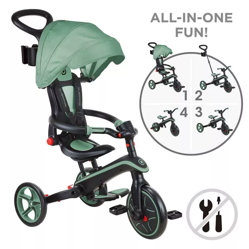 Children's 4 in 1 tricycle GLOBBER EXPLORER TRIKE FOLDABLE, foldable, color olive