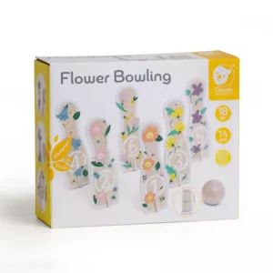 Children's wooden bowling set with flowers