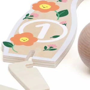 Children's wooden bowling set with flowers