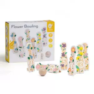 Children's wooden bowling set with flowers