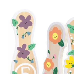 Children's wooden bowling set with flowers