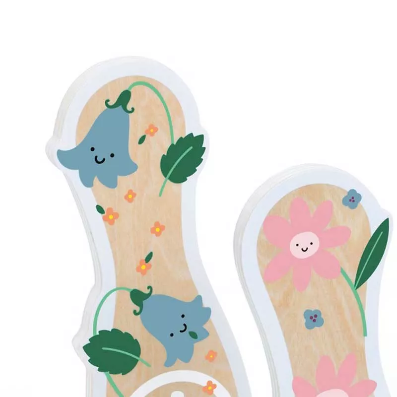 Children's wooden bowling set with flowers