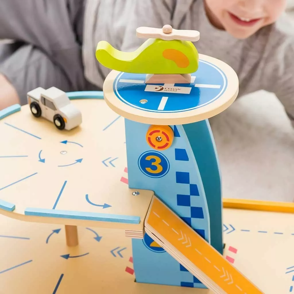 Children's wooden toy garage with cars - 3 levels