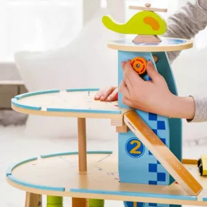 Children's wooden toy garage with cars - 3 levels