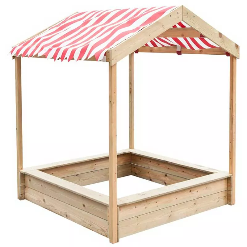 Children's wooden sandbox with a canopy