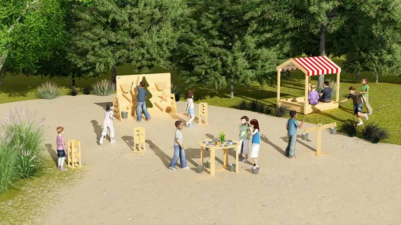 Children's wooden sandbox with a canopy