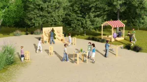 Children's wooden sandbox with a canopy