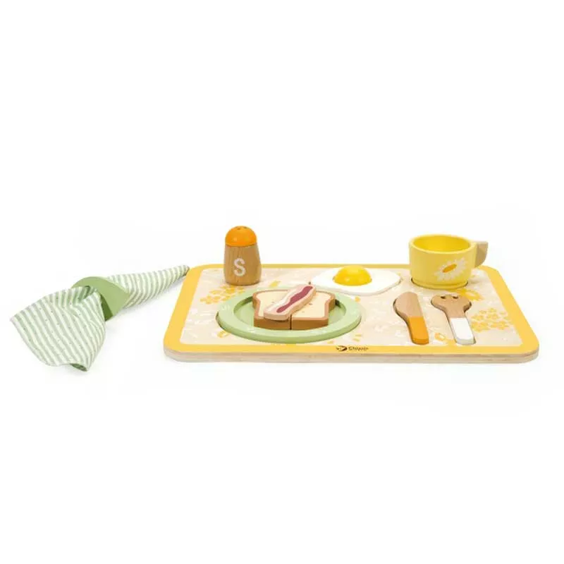 Childhood wooden retro breakfast tray