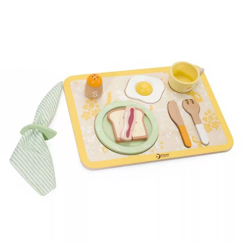 Childhood wooden retro breakfast tray