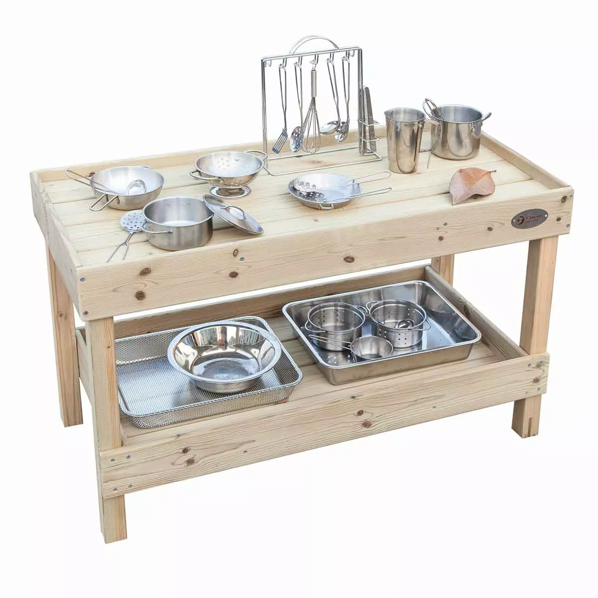 Children's outdoor play kitchen table with accessories