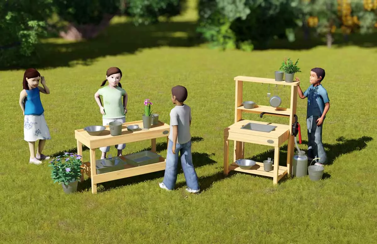 Children's outdoor play kitchen table with accessories