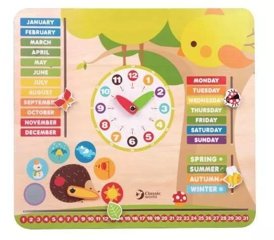 Children's educational calendar with a clock