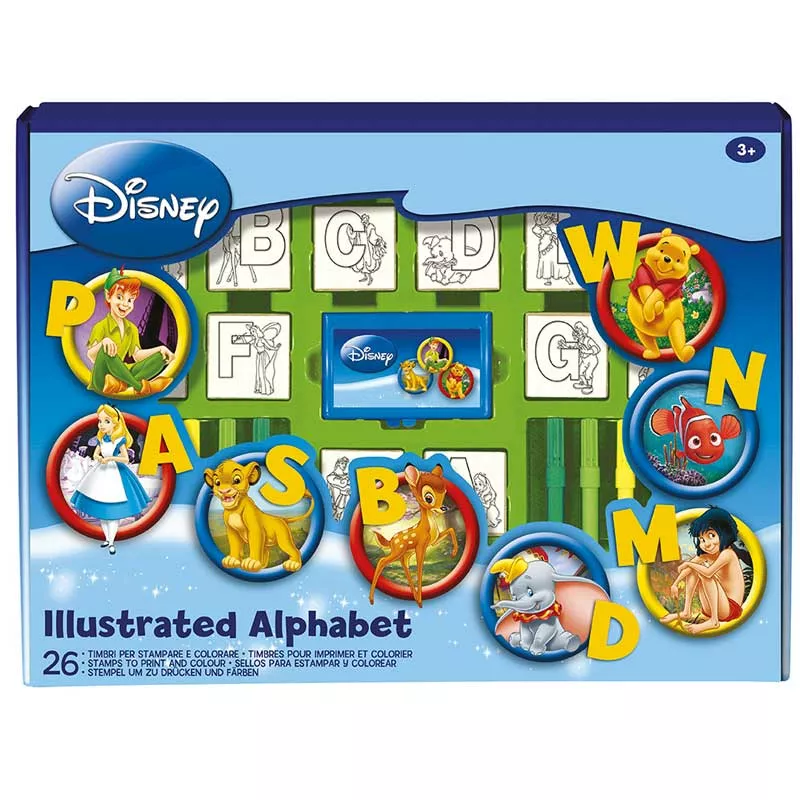 Children's educational set with 26 stamps "Color the letters with Disney characters"