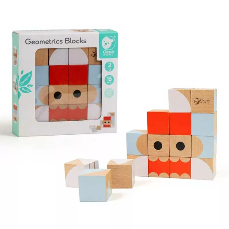 Children's puzzle made of wooden blocks - geometric shapes