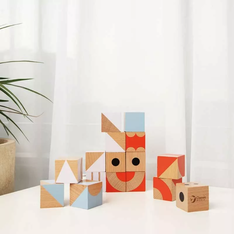 Children's puzzle made of wooden blocks - geometric shapes