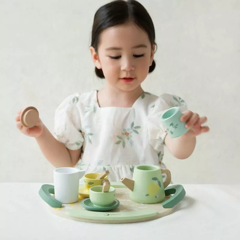 Children's vintage wooden tea set for afternoon tea