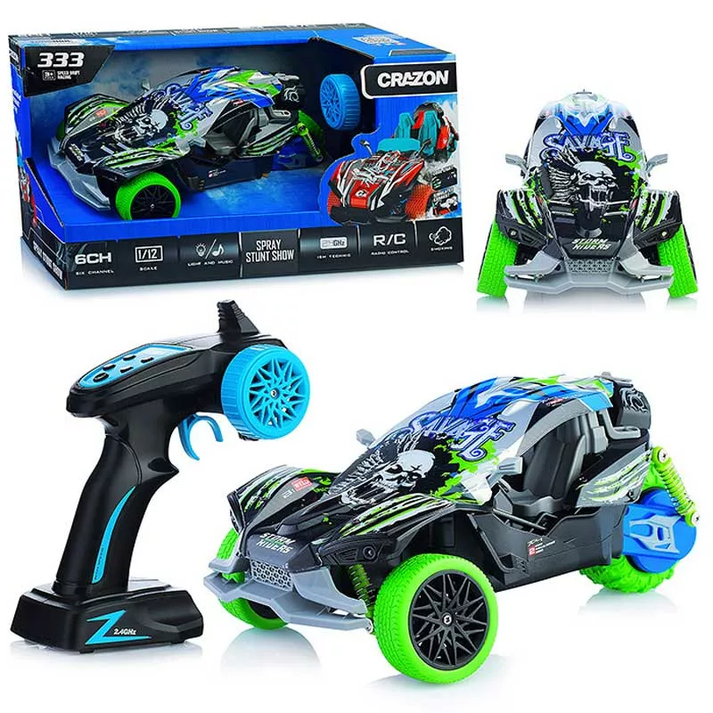 Action car with 3 wheels, smoke effect, music and lights, RC 1:16 scale