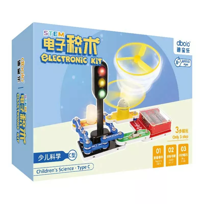 Experiment with electrical circuits for children - traffic light