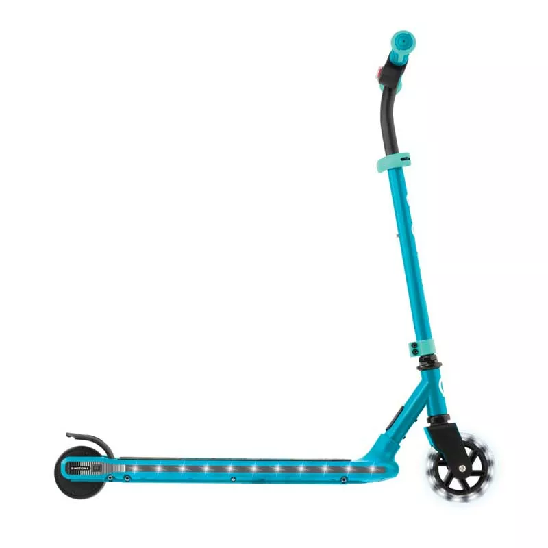 Electric scooter with glowing platform and wheels GLOBBER E-MOTION 6 - emerald green