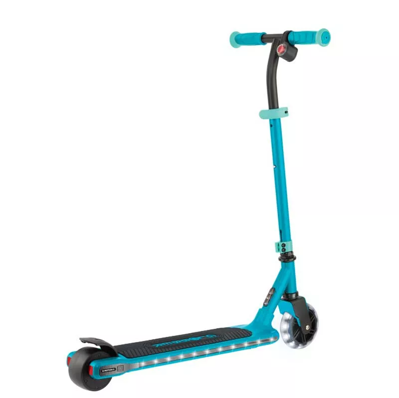 Electric scooter with glowing platform and wheels GLOBBER E-MOTION 6 - emerald green
