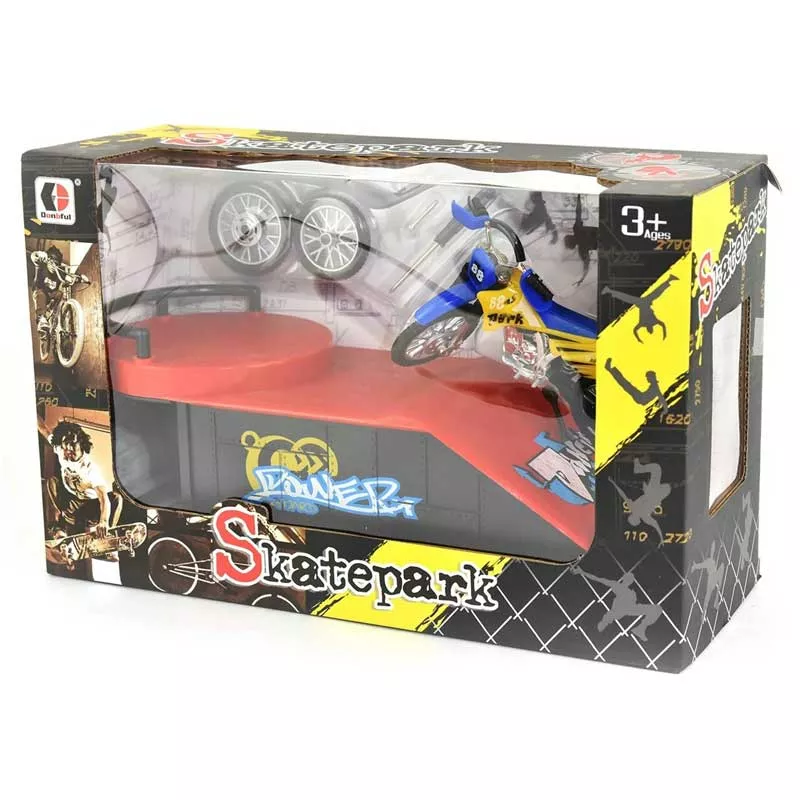 Fingerboard motor with a round ramp for jumping