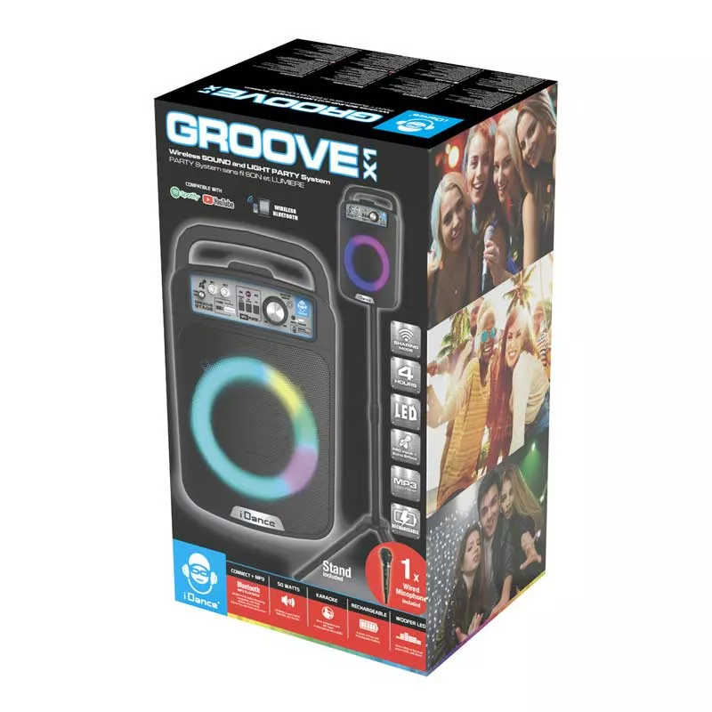Portable speaker with LED lights and microphone, Groove-X1