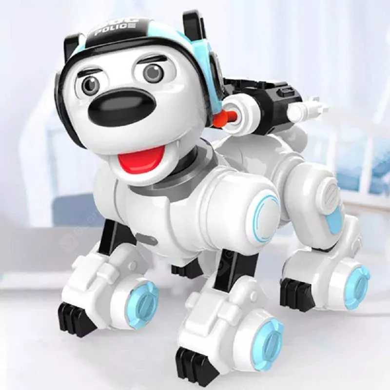 Interactive police dog - robot with a blue helmet