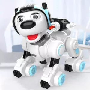 Interactive police dog - robot with a blue helmet