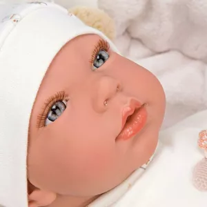 Doll-baby Adai with carrying basket in beige - 40 cm