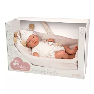 Doll-baby Adai with carrying basket in beige - 40 cm